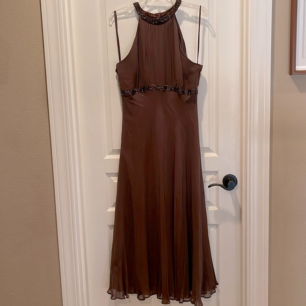 Silk brown tea lenght dress